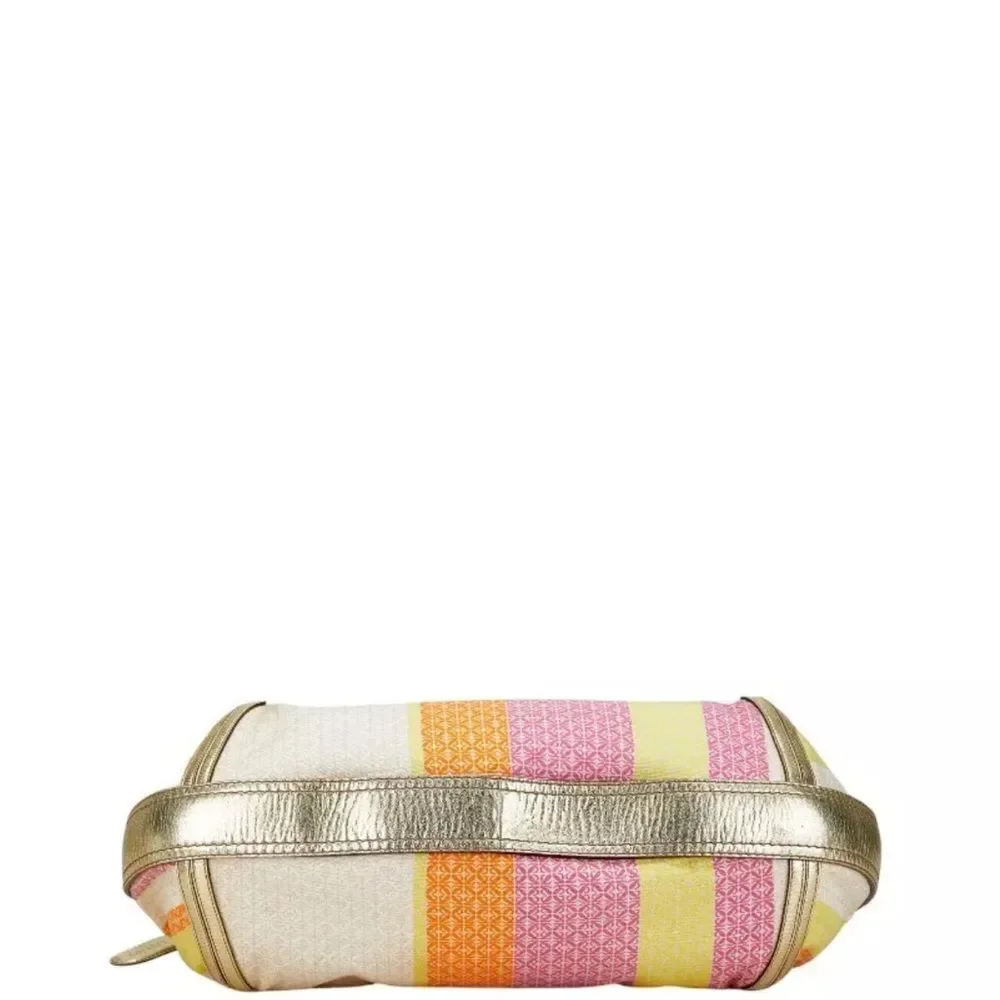 Auth LOEWE Multicolor Anagram Striped Canvas Gold Leather 2way Fiesta Satchel